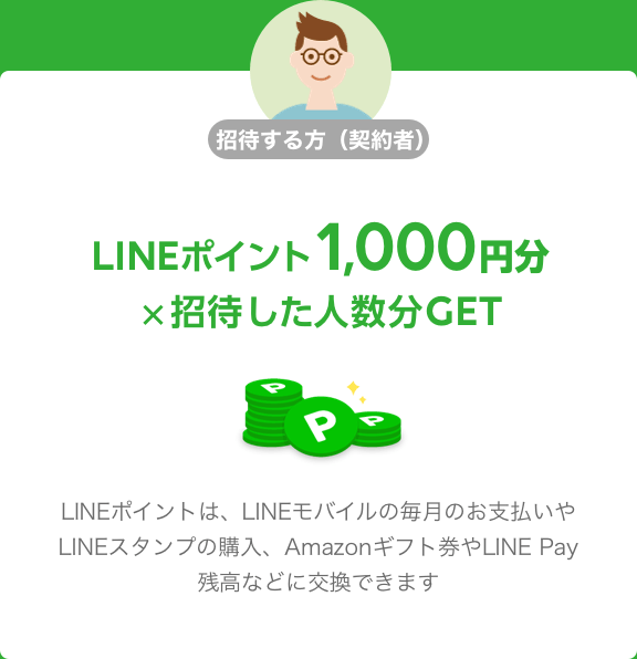 招待する方(契約者) LINEポイント1,000円分×招待した人数分GET