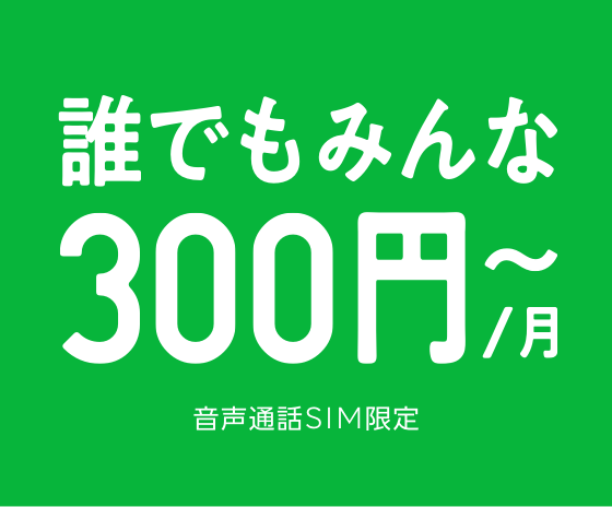音声通話SIM限定　誰でもみんな300円～/月