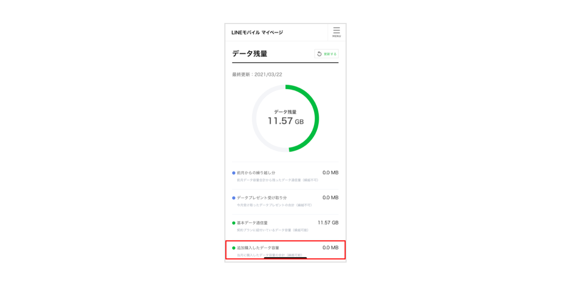 データ容量の確認方法
