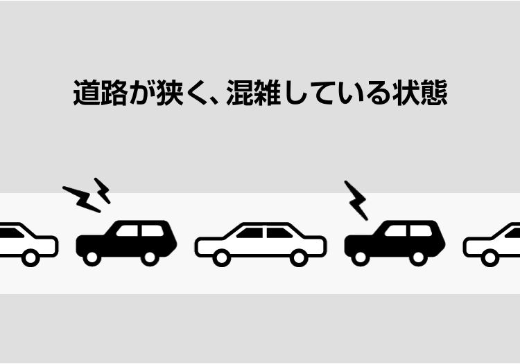 道路が狭く、混雑している状態